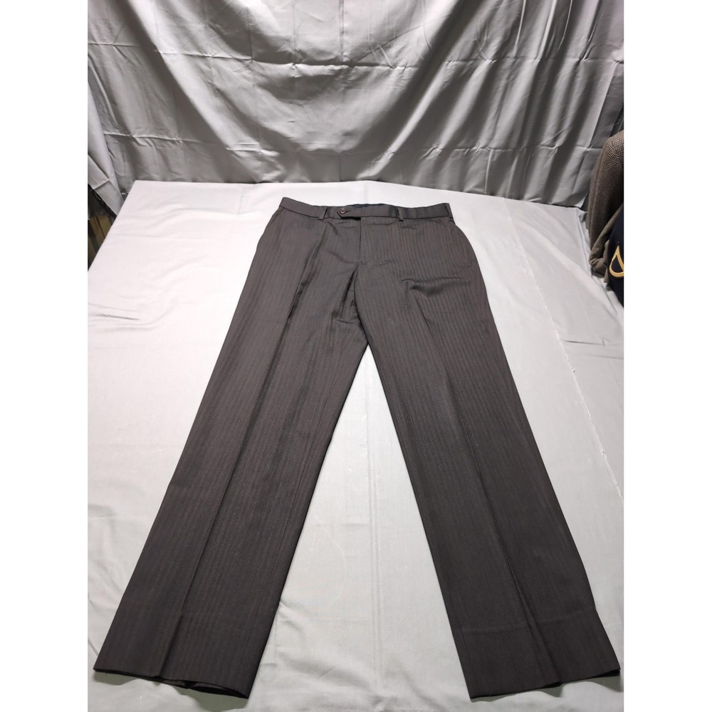 Brooks Brothers Dress Pants Mens 36x33 Gray Wool Herringbone Flat Front Formal